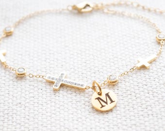 Personalised Cross Bracelet, Available in gold or silver, Christian bracelet.