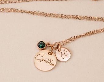 60th Birthday Necklace Personalised Name Birthstone Jewellery Gift for Her
