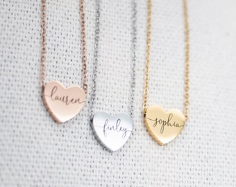 Personalised Heart Necklace, Name Jewellery, Stainless Steel, Non Tarnish, Engraved necklace, gift for her, heart necklace