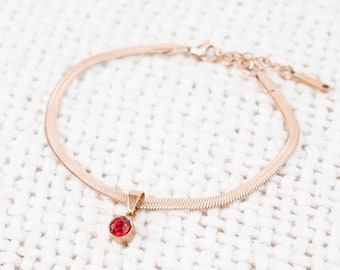 Rose Gold Birthstone bracelet, birthstone bracelet, snake chain bracelet, birthday gift for her
