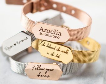 Name Bracelet, Inspiration Bracelet, Quote bracelet, mesh bracelet, personalised bracelet, gift for her, best friend gift, stacking bracelet