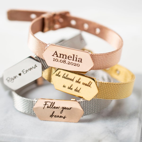 Bracelet prénom, bracelet inspiration, bracelet citation, bracelet en maille, bracelet personnalisé, cadeau pour elle, cadeau meilleure amie, bracelet à superposer