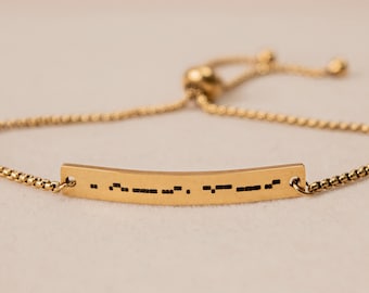 Personalised Morse Code Bracelet, Secret Message Jewellery, Adjustable Bar Bracelet, Gift for Her