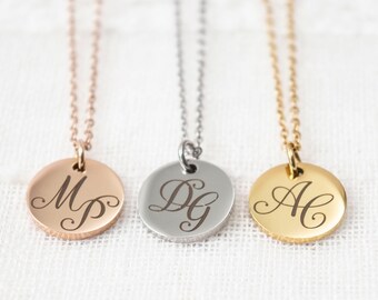 Monogram necklace, 2 initial necklace, available in gold, silver and rose gold, Disc Necklace, personalized jewellery, gift for her