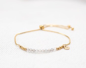 Personalised Labradorite slider bracelet, available in gold, rose gold and silver, Labradorite bracelet, gift for her