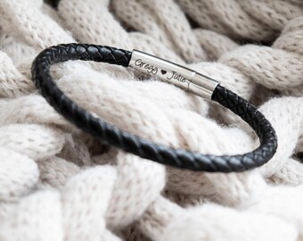 thumbnail image 2 of Men's Engraved Leather Bracelet With Initial Clasp - "Love You Forever" Message & Flag Design 2 of 12