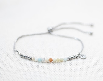 Personalised Amazonite slider bracelet, available in gold, rose gold and silver, Amazonite bracelet, gift for her