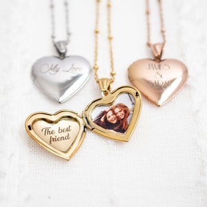 Heart locket necklace with photo and engraving , Stainless Steel locket necklace, Engraved Locket, gift for her, memorial gift