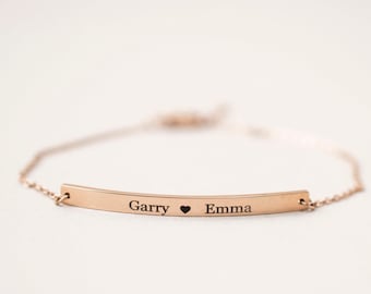 Name Bracelet, Silver, Gold or Rose gold plated, Date Bracelet, Engraved bar bracelet, personalized bracelet, couple bracelet