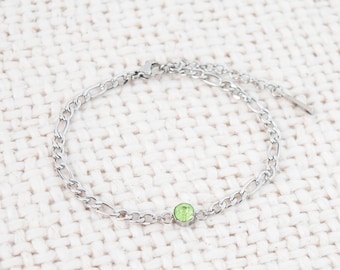 Bracelet Silver Birthstone, bracelet pierre de naissance, bracelet à chaîne épaisse, cadeau d’anniversaire pour elle