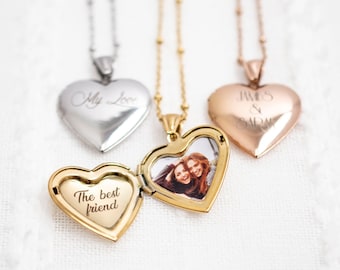 Heart Photo locket with engraving, personalised locket necklace, memorial gift
