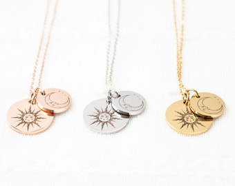 Sun and Moon necklace, Crescent moon, Celestial Jewellery, non tarnish, gift for her