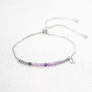 Personalised Amethyst slider bracelet, available in gold, rose gold and silver,Amethyst bracelet, gift for her