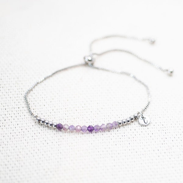 Personalised Amethyst slider bracelet, available in gold, rose gold and silver,Amethyst bracelet, gift for her