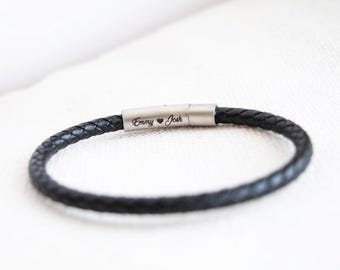 Silver Men's Hidden Message Bracelet, Leather bracelet, Men's Personalized Bracelet, Gift for him MS
