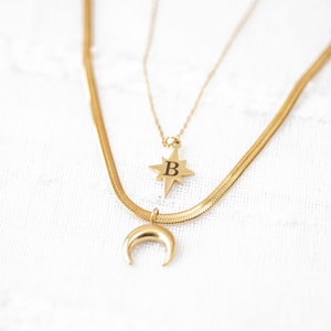 Gold layered necklace, Moon and star Jewellery, Personalised layered necklace