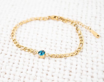 Gold Birthstone bracelet, birthstone bracelet, chunky chain bracelet, birthday gift for her