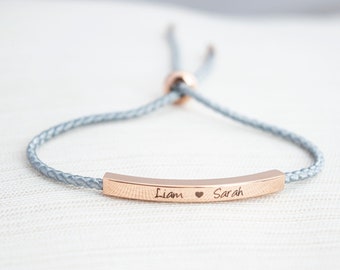 Bracelet prénom, argent, plaqué or ou or rose, bracelet date, bracelet barre gravée, bracelet personnalisé, bracelet pour couple, bracelet cordon