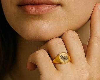 Birth flower Signet Ring, Birthday Gift, Floral Jewellery, botanical jewellery, gift for her