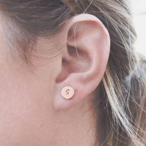 Rose gold Initial Earrings , rose gold earrings, Handstamped earrings, personalised earrings