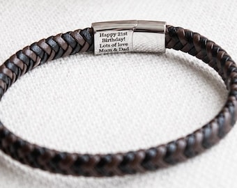 Personalised Men’s Hidden Message Bracelet, waterproof vegan leather and stainless steel gift for him