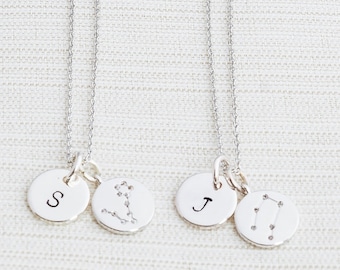Personalised Silver Zodiac Necklace, Zodiac Jewelry, Initial Necklace, Constellation Necklace, Aquarius, Virgo, Pisces, Libra