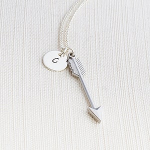 Silver Initial & Arrow Necklace, Initial Jewelry, Monogram Necklace , Arrow Necklace, gift for her
