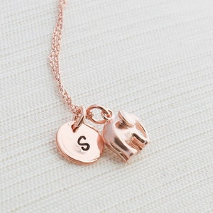Rose Gold Initial and Elephant Necklace, Disc Necklace, Hand Stamped on Disc, Personalised Jewellery, Rose Gold Plated Necklace, gift idea