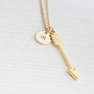 Personalised Arrow Necklace, Gold initial necklace , Initial Jewelry, Gold Plated Disc Necklace, Arrow Necklace