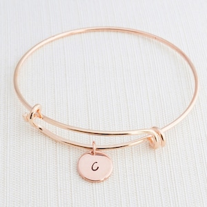 Rose Gold Bangle Bracelet, Initial Bracelet, Stacking Bracelet, Monogram Bracelet, Gift Idea