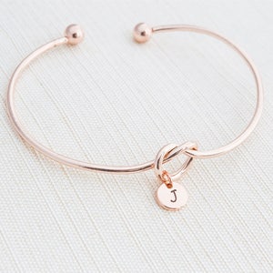 Rose Gold Love knot Bracelet, Tie the knot bracelet, Initial Bracelet, Stacking Bracelet, Bridesmaid gift, Knot Bracelet