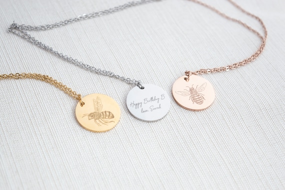 Bee Necklace - Personalised Stainless steel disc necklace
