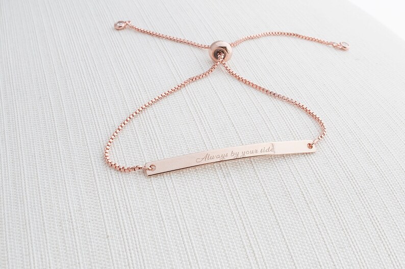 Name Bracelet, Silver, Gold or Rose gold plated, Date Bracelet, Engraved bar bracelet, personalized bracelet, couple bracelet Rose Gold