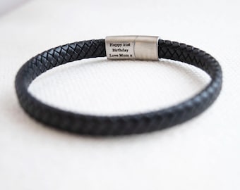Silver Men's Hidden Message Bracelet, Leather bracelet, Men's Personalized Bracelet, Gift for him X Matte