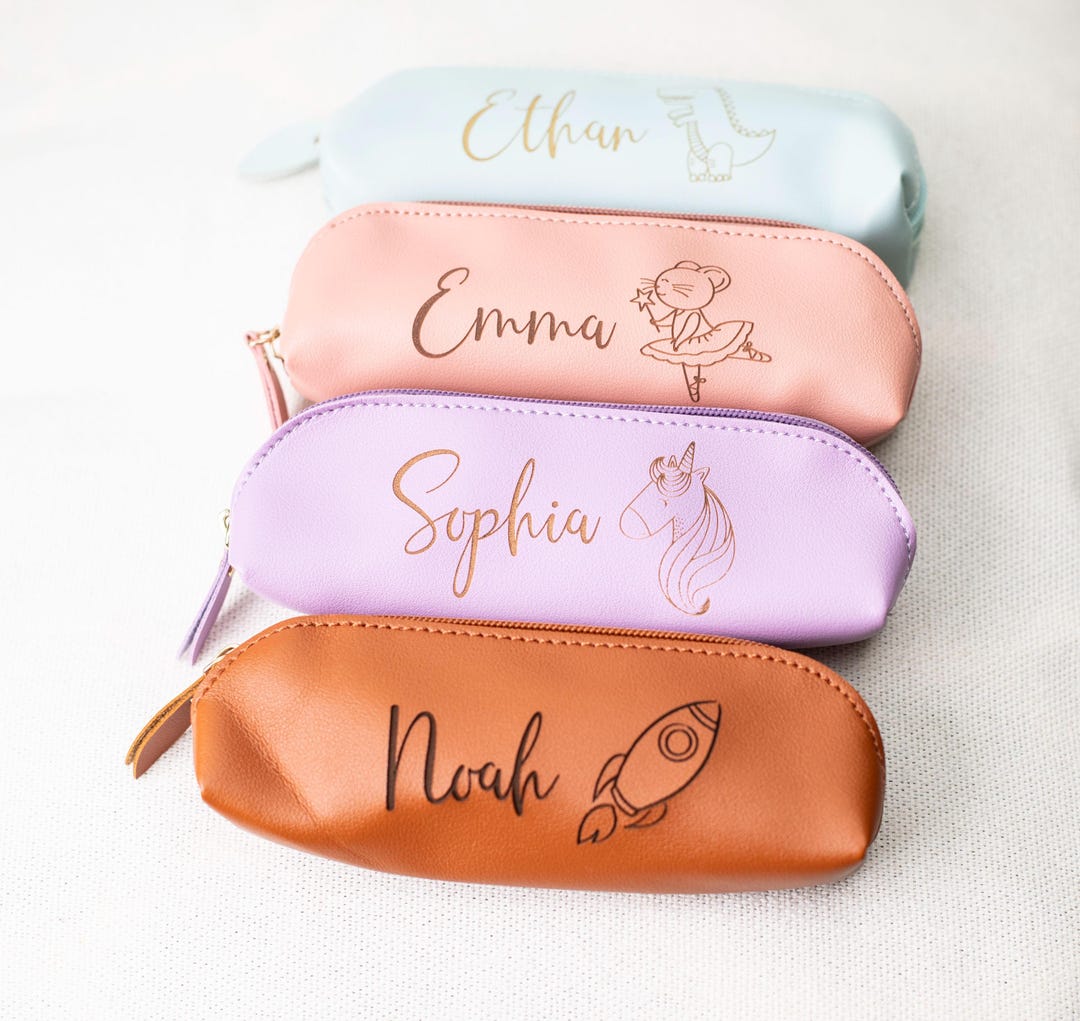 Personalised Kids Pencil Case - Engraved PU Leather for Boys or Girls ...