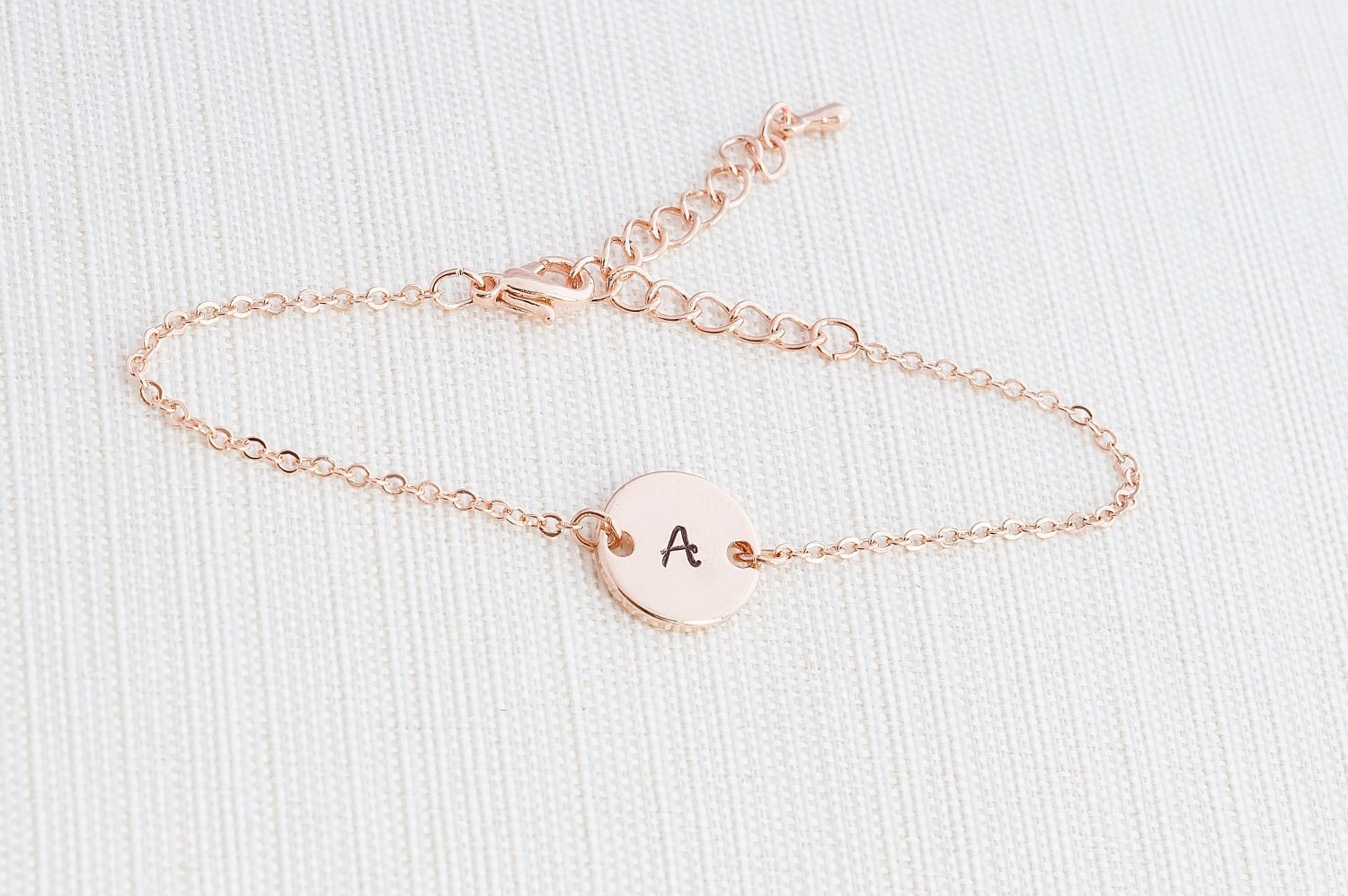 Rose Gold initial Bracelet, Rose Gold Bracelet, Personalised Disc Bra…