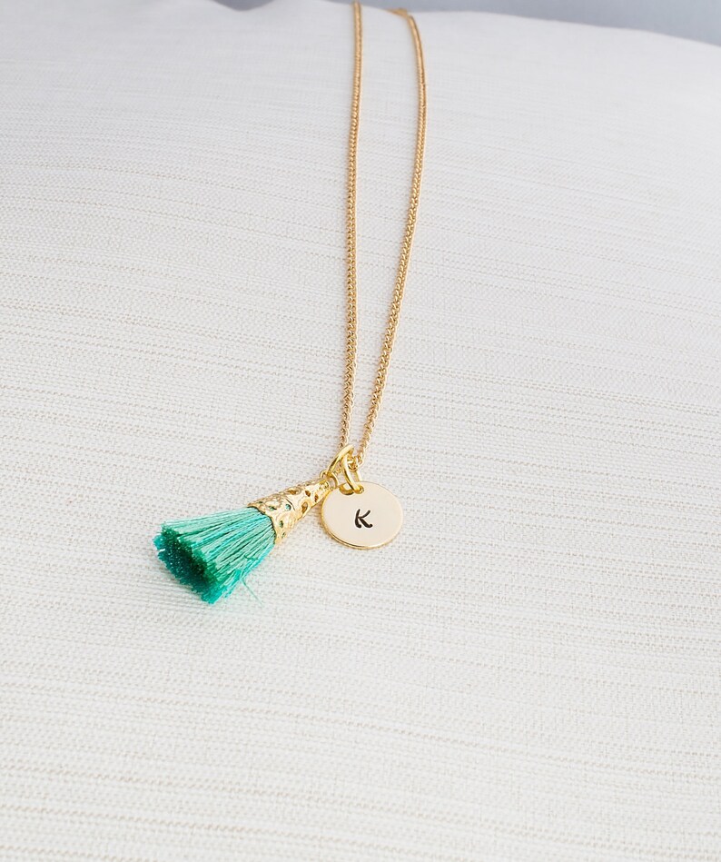 Gold Plated Disc Necklace A great gift idea 22 Carat Gold plated Chain Personalized Tassel Necklace Initial Jewelry