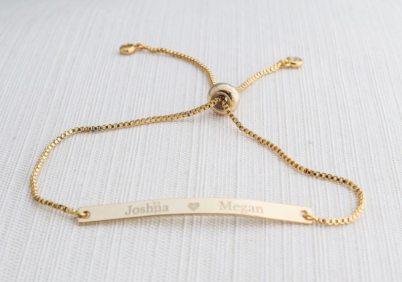 Name Bracelet, Silver, Gold or Rose gold plated, Date Bracelet, Engraved bar bracelet, personalized bracelet, couple bracelet image 1