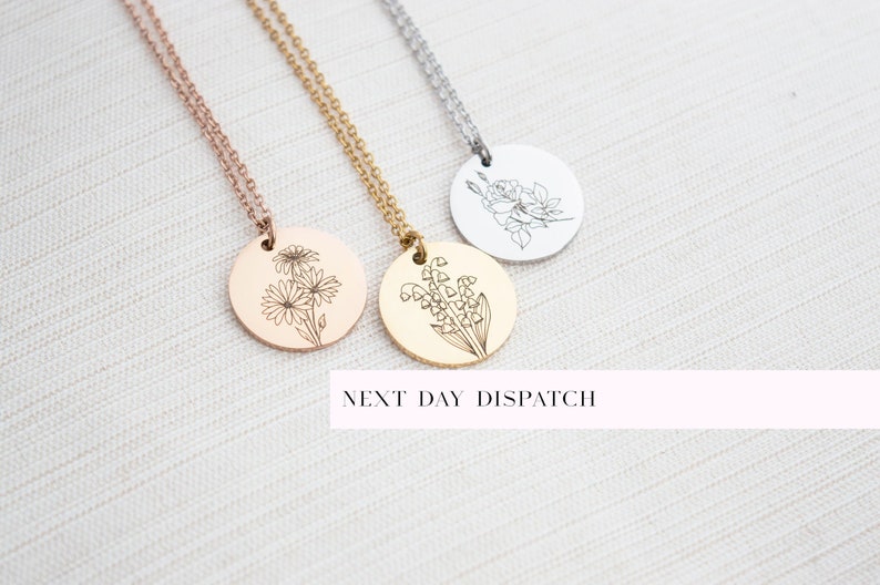 Birth flower Necklace, Birthday Gift, Non Tarnish Stainless Steel, flower necklace, botanical jewelry, gift for her 