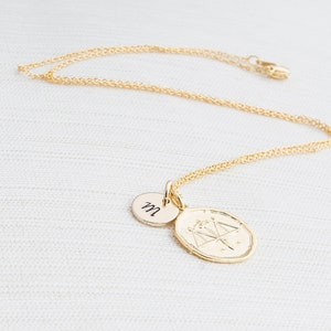 Personalised Gold Zodiac Necklace, Zodiac Jewelry, Initial Necklace, Constellation Necklace, Aquarius, Virgo, Pisces, Libra image 2