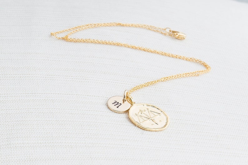 Personalised Gold Zodiac Necklace, Zodiac Jewelry, Initial Necklace, Constellation Necklace, Aquarius, Virgo, Pisces, Libra image 2