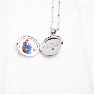 Locket necklace with photo and engraving , Stainless Steel locket necklace, Engraved Locket, gift for her, memorial gift image 6