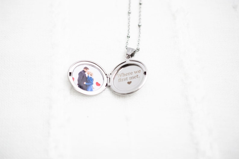 Locket necklace with photo and engraving , Stainless Steel locket necklace, Engraved Locket, gift for her, memorial gift image 6