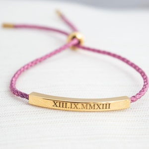 Name Bracelet, Silver, Gold or Rose gold plated, Date Bracelet, Engraved bar bracelet, personalized bracelet, couple bracelet, cord bracelet image 6