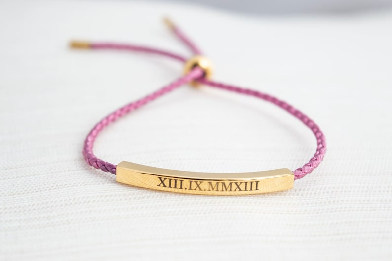 Name Bracelet, Silver, Gold or Rose gold plated, Date Bracelet, Engraved bar bracelet, personalized bracelet, couple bracelet, cord bracelet image 6