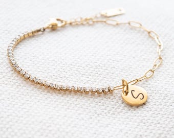 Personalised Initial and Zircon bracelet, Initial Jewellery in gold.