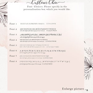 Font chart for personalised Medusa necklace engraving options