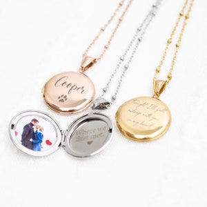 Locket necklace with photo and engraving , Stainless Steel locket necklace, Engraved Locket, gift for her, memorial gift image 2