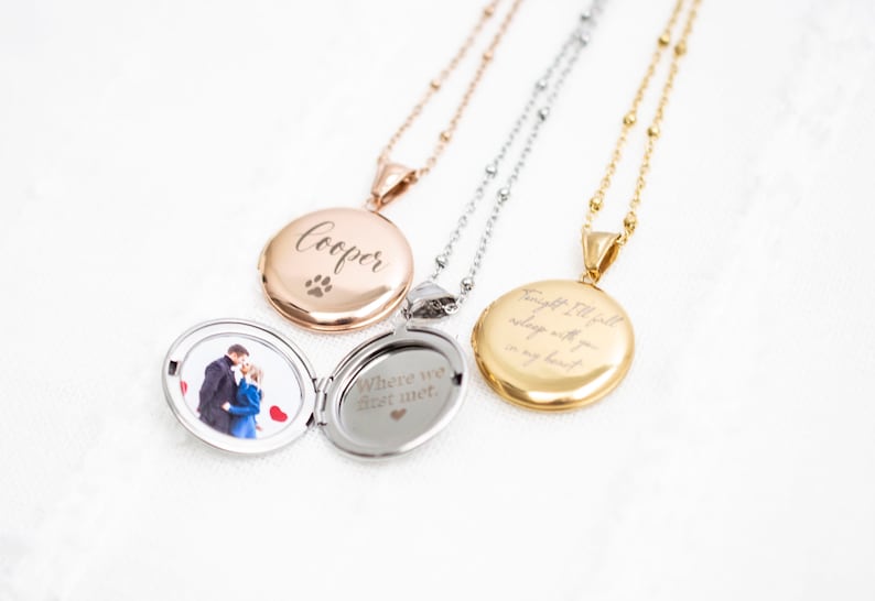 Locket necklace with photo and engraving , Stainless Steel locket necklace, Engraved Locket, gift for her, memorial gift image 2