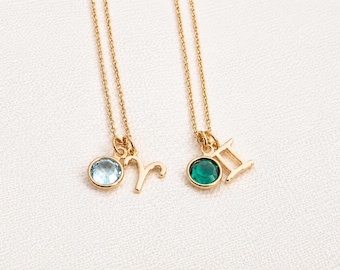 Personalised Zodiac & Birthstone Necklace with Gold Star Sign Charm